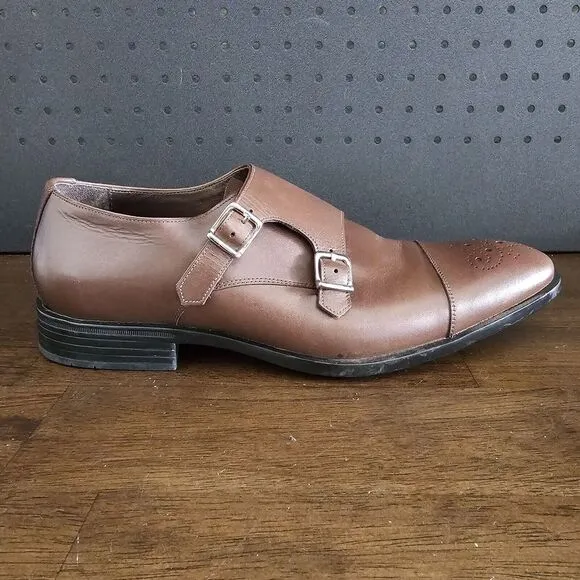 Massimo Matteo Mens Dark Brown Leather Double Strap Monk Shoes 10.5Medium