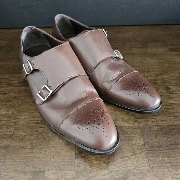 Massimo Matteo Mens Dark Brown Leather Double Strap Monk Shoes 10.5Medium