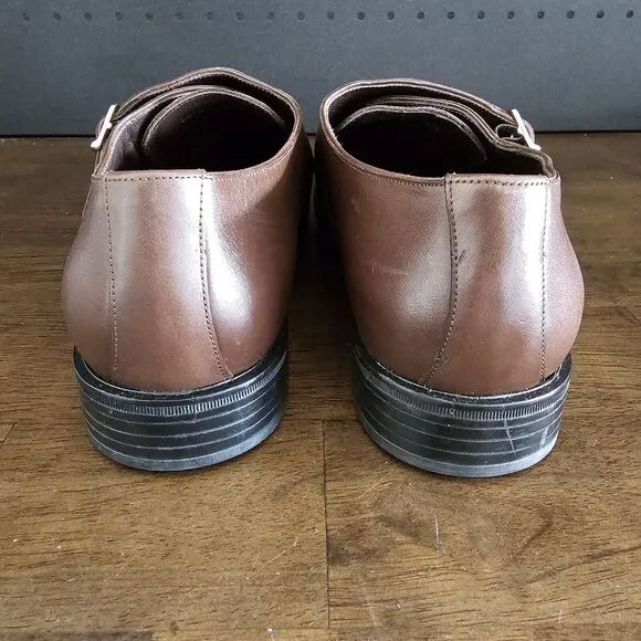 Massimo Matteo Mens Dark Brown Leather Double Strap Monk Shoes 10.5Medium