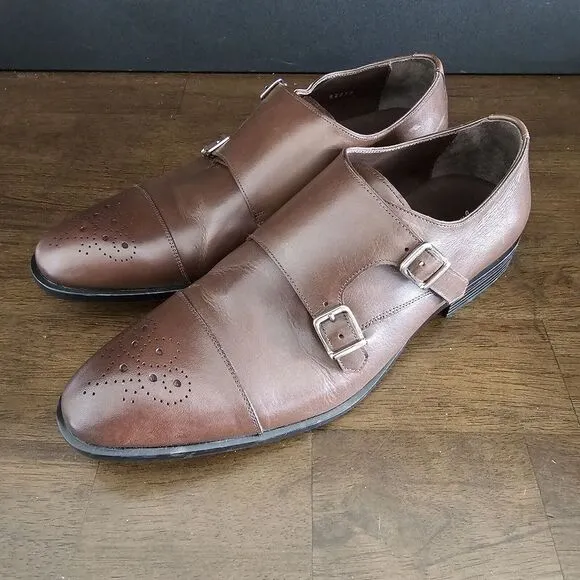Massimo Matteo Mens Dark Brown Leather Double Strap Monk Shoes 10.5Medium