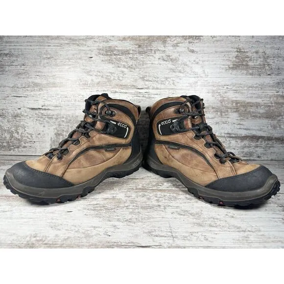Men's ECCO GORE-TEX Brown Leather Hiking Boots Sz EUR 43/US 9