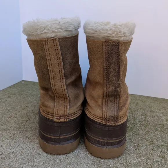 Men's Sorel Size 12 Brown and Tan Winter Boots With Fur Lining Leather &amp; Rubber