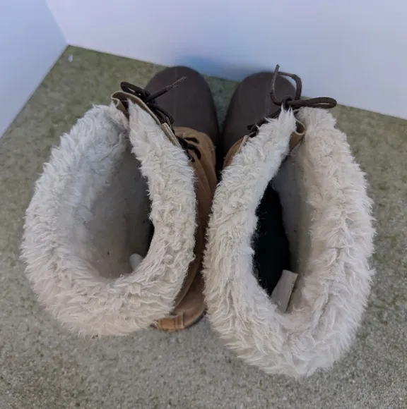 Men's Sorel Size 12 Brown and Tan Winter Boots With Fur Lining Leather &amp; Rubber