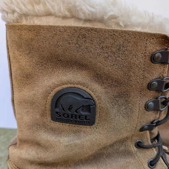 Men's Sorel Size 12 Brown and Tan Winter Boots With Fur Lining Leather &amp; Rubber