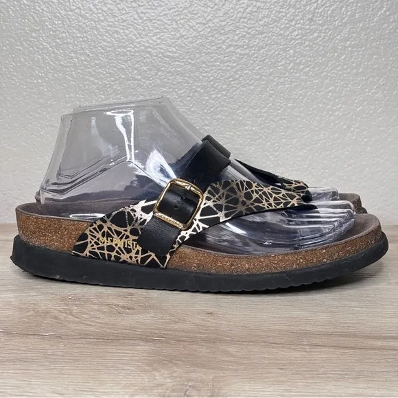 Mephisto Helen Black and Gold Sandal EU Size 38, US Size 8‎