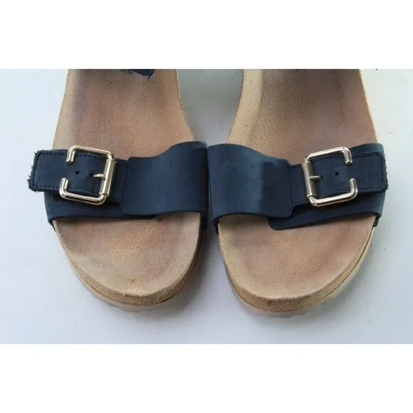 Mephisto LISSANDRA Wedge Sandals Shoes Leather Women's Navy Blue Sz 42 Us 12