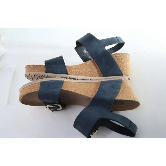Mephisto LISSANDRA Wedge Sandals Shoes Leather Women's Navy Blue Sz 42 Us 12