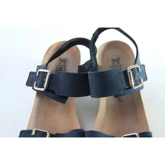Mephisto LISSANDRA Wedge Sandals Shoes Leather Women's Navy Blue Sz 42 Us 12