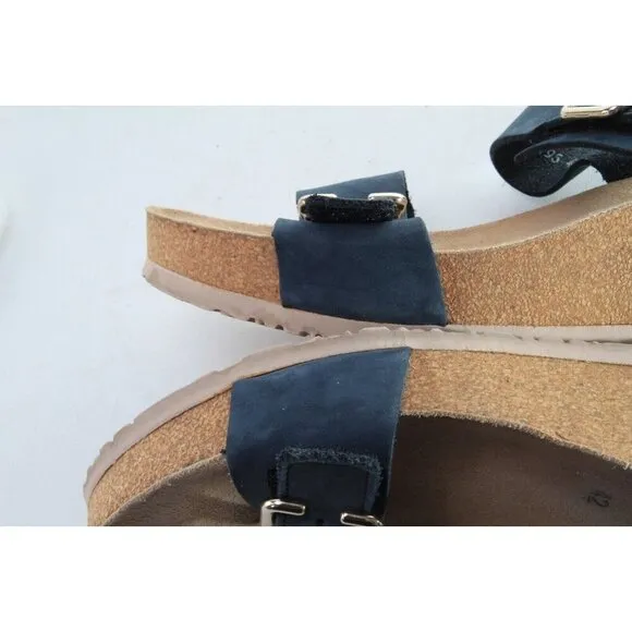 Mephisto LISSANDRA Wedge Sandals Shoes Leather Women's Navy Blue Sz 42 Us 12