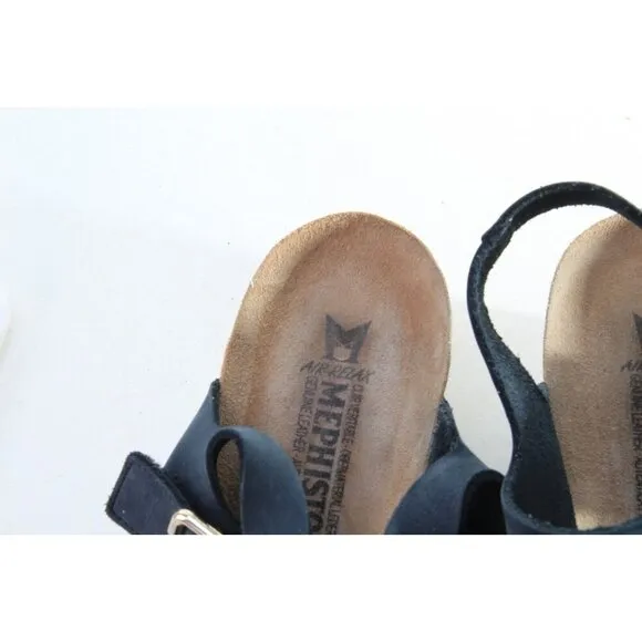 Mephisto LISSANDRA Wedge Sandals Shoes Leather Women's Navy Blue Sz 42 Us 12