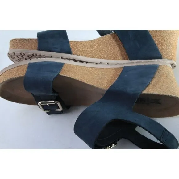 Mephisto LISSANDRA Wedge Sandals Shoes Leather Women's Navy Blue Sz 42 Us 12