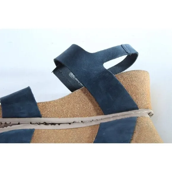 Mephisto LISSANDRA Wedge Sandals Shoes Leather Women's Navy Blue Sz 42 Us 12