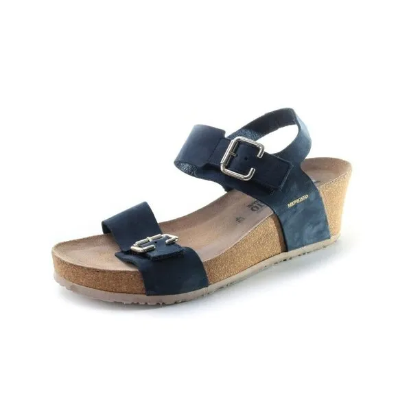 Mephisto LISSANDRA Wedge Sandals Shoes Leather Women's Navy Blue Sz 42 Us 12