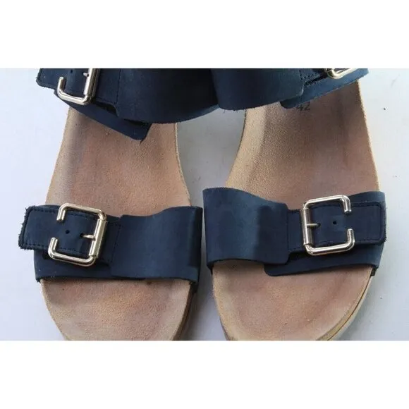 Mephisto LISSANDRA Wedge Sandals Shoes Leather Women's Navy Blue Sz 42 Us 12