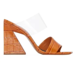 Mercedes Castillo Mildred PVC &amp; Croc-Embossed Leather Tan and Brown Mules, 7.5