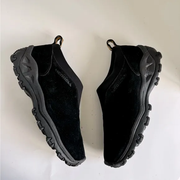 Merrell Black Suede Winter Moc slip ons. Size 9.5