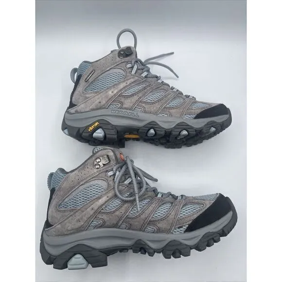 MERRELL MOAB 3 Women's Size 7W MID WATERPROOF‎ HIKING BOOTS Color  Grey/Blue