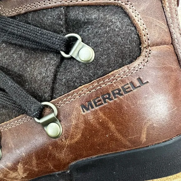 MERRELL Shiloh II Warm Leather Ankle Boots Booties Lace Up Heeled Distressed 8