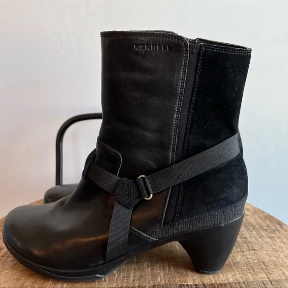 Merrell Women's Evera Fade Black Leather Heeled Boots Size 10