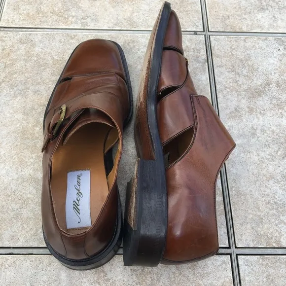 Mezlan brown leather buckle cut out shoes 8