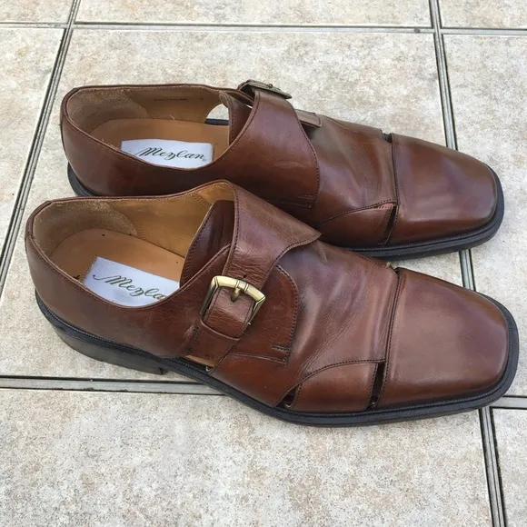 Mezlan brown leather buckle cut out shoes 8
