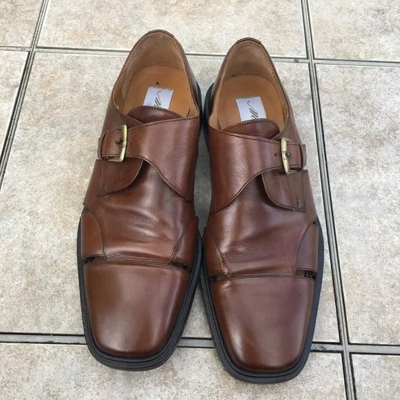 Mezlan brown leather buckle cut out shoes 8