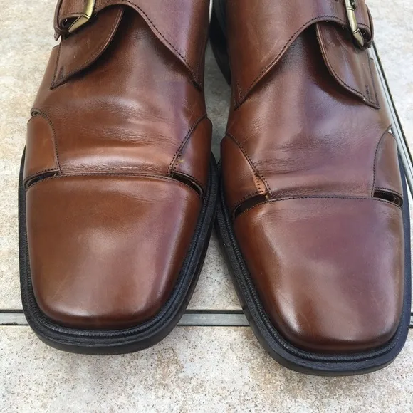 Mezlan brown leather buckle cut out shoes 8