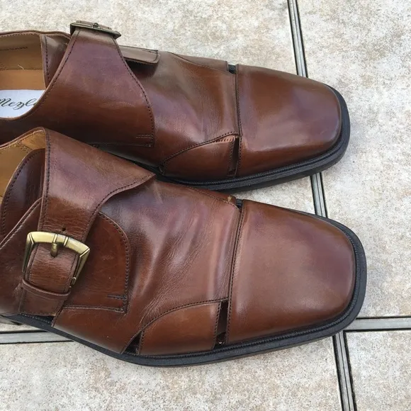 Mezlan brown leather buckle cut out shoes 8