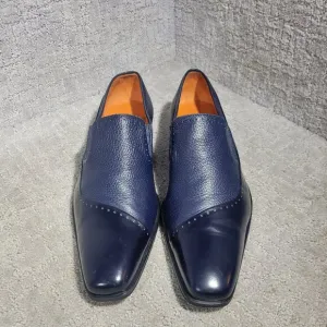 Mezlan Deerskin Men's 8.5 Navy Calf Skin Leather Slip On Casual Loafer Shoes