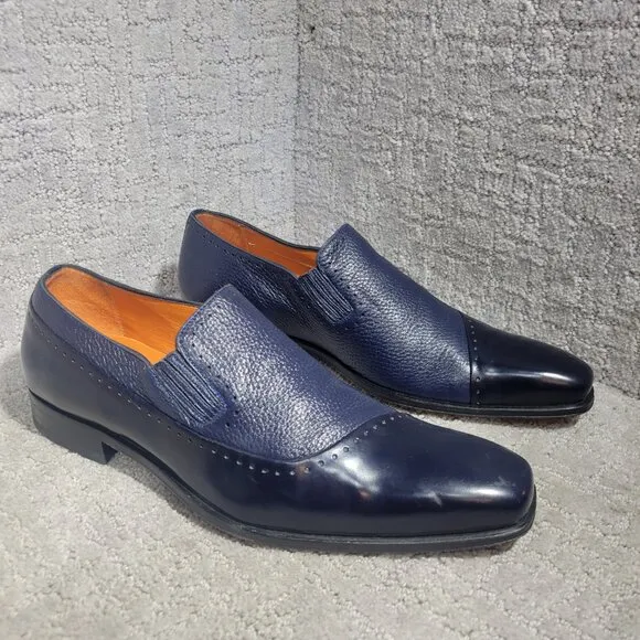 Mezlan Deerskin Men's 8.5 Navy Calf Skin Leather Slip On Casual Loafer Shoes