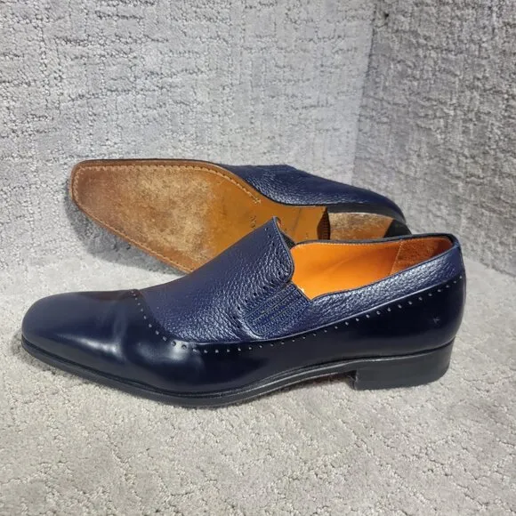 Mezlan Deerskin Men's 8.5 Navy Calf Skin Leather Slip On Casual Loafer Shoes