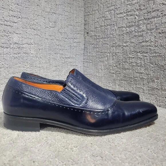 Mezlan Deerskin Men's 8.5 Navy Calf Skin Leather Slip On Casual Loafer Shoes