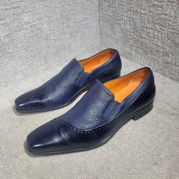 Mezlan Deerskin Men's 8.5 Navy Calf Skin Leather Slip On Casual Loafer Shoes