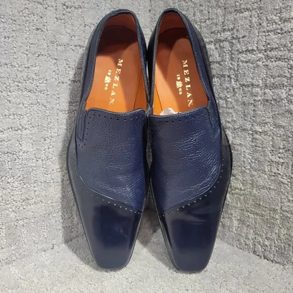Mezlan Deerskin Men's 8.5 Navy Calf Skin Leather Slip On Casual Loafer Shoes