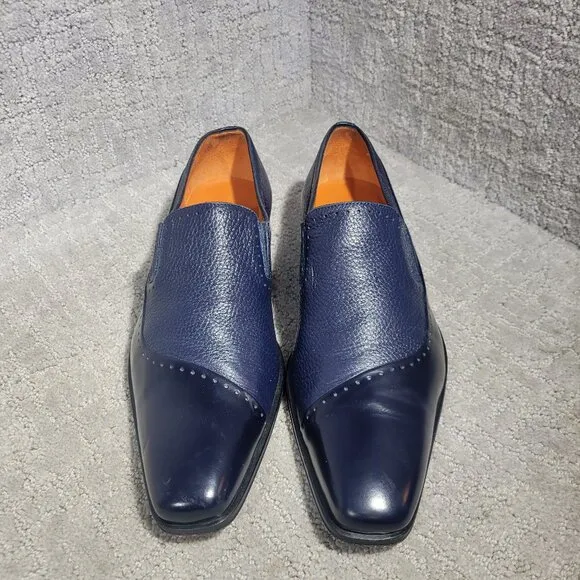 Mezlan Deerskin Men's 8.5 Navy Calf Skin Leather Slip On Casual Loafer Shoes
