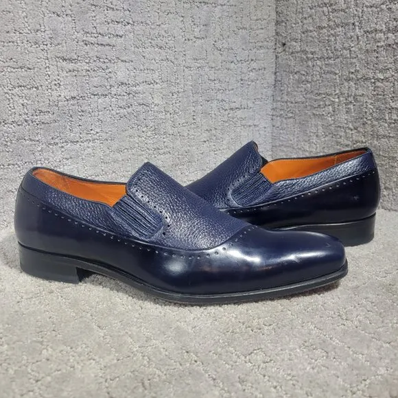 Mezlan Deerskin Men's 8.5 Navy Calf Skin Leather Slip On Casual Loafer Shoes