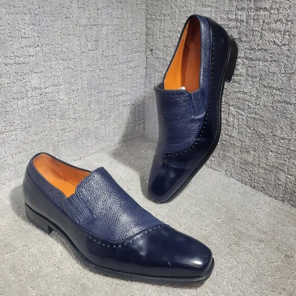 Mezlan Deerskin Men's 8.5 Navy Calf Skin Leather Slip On Casual Loafer Shoes
