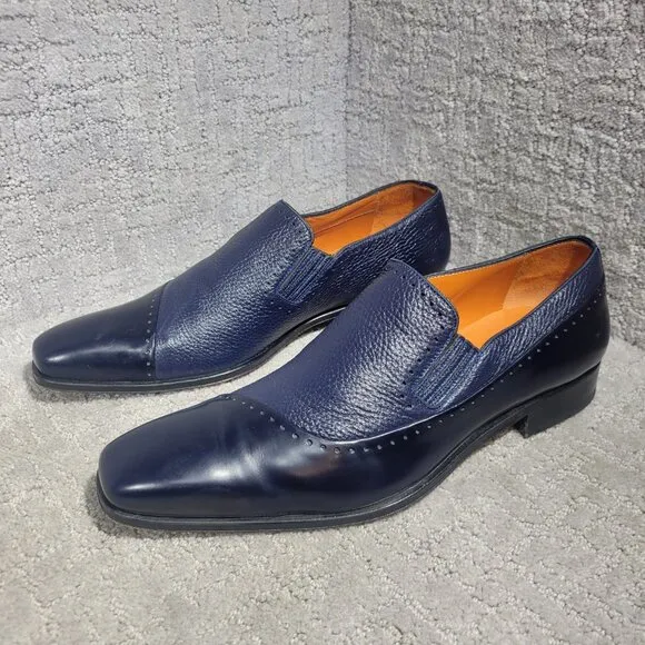 Mezlan Deerskin Men's 8.5 Navy Calf Skin Leather Slip On Casual Loafer Shoes