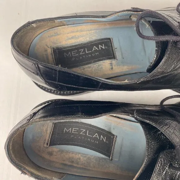 Mezlan Platinum  Black Leather Shoes Men's Size 12 M Lace Up