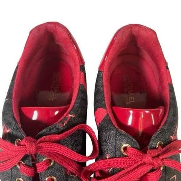 Michael Kors Poppy Lace Up Mini MK Logo Sneakers Shoes Sz 6 M Red Dancing Ladies