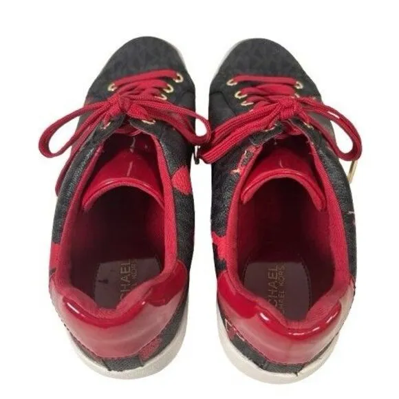 Michael Kors Poppy Lace Up Mini MK Logo Sneakers Shoes Sz 6 M Red Dancing Ladies