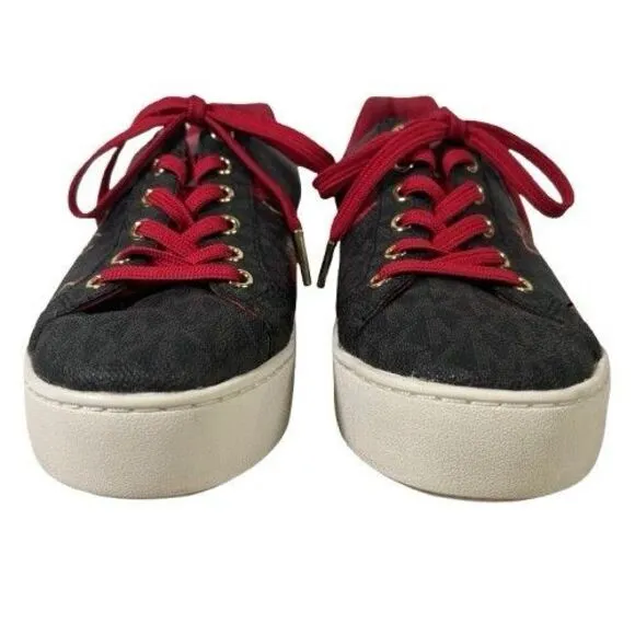 Michael Kors Poppy Lace Up Mini MK Logo Sneakers Shoes Sz 6 M Red Dancing Ladies
