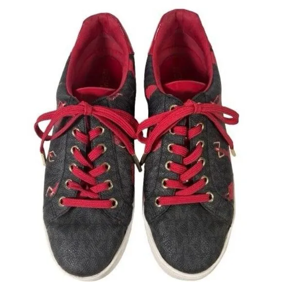 Michael Kors Poppy Lace Up Mini MK Logo Sneakers Shoes Sz 6 M Red Dancing Ladies