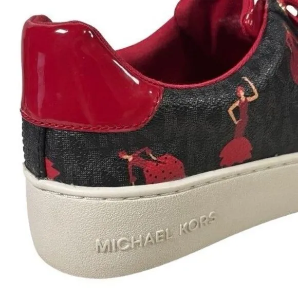 Michael Kors Poppy Lace Up Mini MK Logo Sneakers Shoes Sz 6 M Red Dancing Ladies