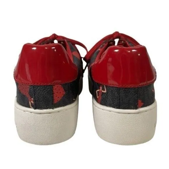 Michael Kors Poppy Lace Up Mini MK Logo Sneakers Shoes Sz 6 M Red Dancing Ladies
