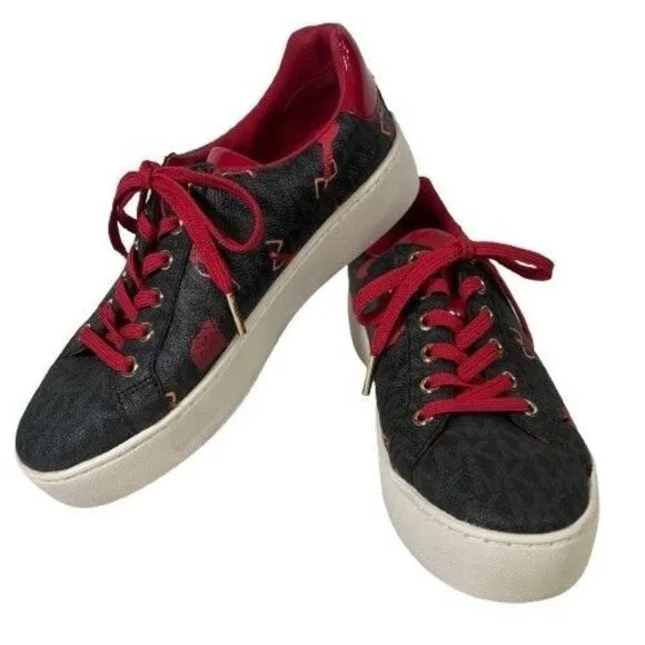 Michael Kors Poppy Lace Up Mini MK Logo Sneakers Shoes Sz 6 M Red Dancing Ladies