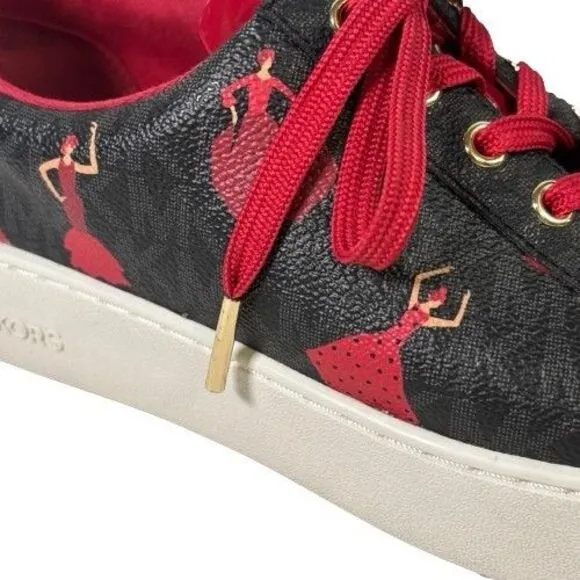 Michael Kors Poppy Lace Up Mini MK Logo Sneakers Shoes Sz 6 M Red Dancing Ladies