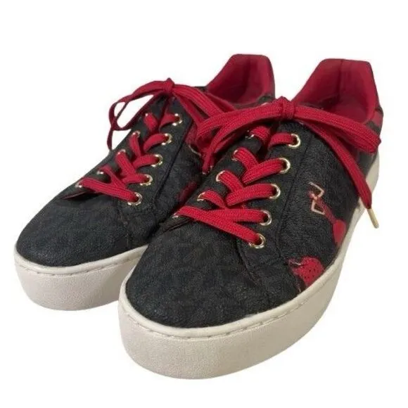 Michael Kors Poppy Lace Up Mini MK Logo Sneakers Shoes Sz 6 M Red Dancing Ladies