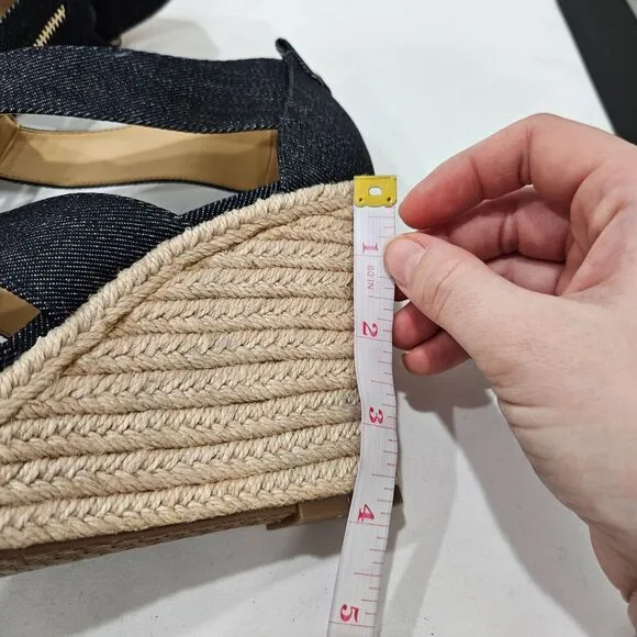 Michael Kors Womens Denim Woven Wedge Sandals Size 8 Zip Accents Boho Summer