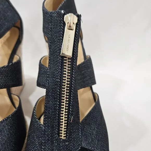 Michael Kors Womens Denim Woven Wedge Sandals Size 8 Zip Accents Boho Summer